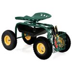 TANGZON Rolling Garden Cart Work Seat with 360°Wheels, Gardening Wagon Scooter with Utility Tool Storage Basket, Heavy Duty Outdoor Stool Trolley with Adjustable Height for Gardening Planting (Green)