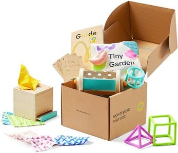 Tiny Land Montessori Baby Toy Set 4-6 Months – Early Learning Motor Skills Development Kit with 4-in-1 Soft Cloth Book, Spinning Rainbow Toy, Silicone Blocks and Baby Tissue Box