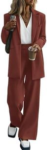 PRETTYGARDEN Fall Two Piece Outfits for Women Blazer Jacket and Wide Leg Pants Pockets Business Casual Suit Sets (Brown Red,XX-Large)