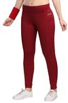 TRASA Active Yoga Pants for Womens Gym High Waist with 3 Pockets, Tummy Control, Workout Pants 4 Way Stretch Yoga Leggings - Maroon, Size - XL