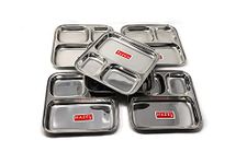 HAZEL Pav Bhaji Plates for Restaurant | Medium Stainless Steel Compartment Plate | 3 in 1 Mess Plate Steel, Set of 6