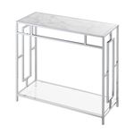 Convenience Concepts Town Square Faux Hall Table with Shelf, (L) 31.5 in. x (W) 11.75 in. x (H) 30 in, White Marble/Glass/Chrome