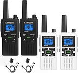 SAMCOM FWCN30A 22 Channels Handheld Two Way Radio, Rechargeable FRS Walkie Talkie with Flashlight LCD Display VOX Call Tone NOAA Wheather Alert (4 Packs) (Black/White)