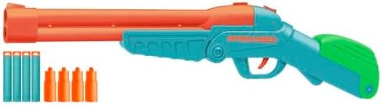 Buzz Bee Toys Air Warriors Over Under Double Shot Long Range Dart Blaster Gun with 4 Dart Drum and Foam Suction Darts, Multicolor