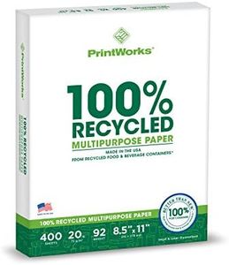 Printworks 100 Percent Recycled Multipurpose Paper, 20 Pound, 92 Bright, 8.5 x 11 Inches, 400 sheets (00018), White