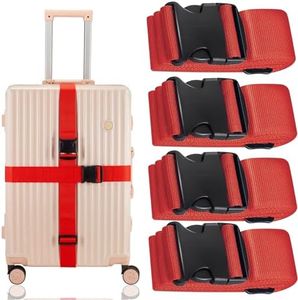 ​Luggage Straps,4 Pack Adjustable Luggage Straps for Suitcases, TSA Approved Travel Belt,Suitcase Strap with Buckles, Travel Accessories (Red)