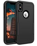 GaoBao Compatible with iPhone X Case, iPhone Xs Case, 3 in 1 Full Body Protective Rugged Hybrid Hard PC Soft TPU Bumper Shockproof Non-Slip Cases Cover for iPhone X/XS (2017/2018) 5.8 Inch-Black