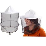 HunterBee 2pc bee Keeping Veil hat Beekeeper bee Keepers Hats gnats Insect Bug Mosquito Cap with net Netting mesh for Men Women Kids Children White