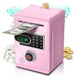 Vubkkty Piggy Bank for Kids, Girls Toys, Touchscreen Piggy Bank for Child with Password Code Lock, Kids Safe Gifts Toys Electronic ATM Piggy Bank Money Saving Box for Birthday Christmas(Pink)