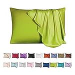 Mulberry Silk Pillowcase for Hair and Skin,Cooling Silk Pillow Case with Hidden Zipper,Allergen Proof Dual Sides Soft Breathable Smooth Silk Pillow Cover for Women. (Avocado Green, Toddler(13"x 18"))