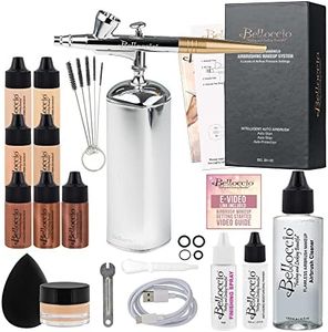 Belloccio Complete Cordless Handheld Airbrush Cosmetic Makeup System with 4 Fair Foundation Shades, Professional 18-Piece Kit, Moisturizing Primer, Blush, Bronzer, Highlighter, Concealer, User Guide