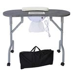 AGESISI Portable Manicure Table Foldable Nail Desk with Dust Collector Professional Nail Tech Table for Technician Spa Salon Workstation, Client Wrist Pad Carry Bag 4 Lockable Wheels, 36-inch, Black