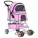 BestPet Pink 4 Wheels Pet Stroller Cat Dog Cage Stroller Travel Folding Carrier 04T