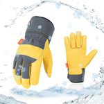 Vgo 0°C/32°F Winter Men's Leather Work Gloves,3M Thinsulate Lined,Waterproof Insulated Work Gloves(M,Gray,CA3501FW)