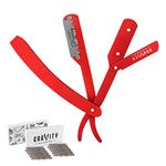 Professional Straight Razor - Minimal Exposure Straight Razor Kit with 10 Derby Premium Blades, .5mm Exposed (Red)