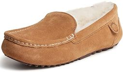 Dearfoams Women's Fireside Water Resistant Indoor/Outdoor Shearling Mel Moccasin Slipper, Wide Widths, Chestnut, 8