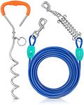 Petbobi Dog Tie Out Cable and Stake 20FT, Outdoor Dog Leash with Spring, No Tangle, 16IN Ground Stake for Yard, Camping and Beach, Suitable for Medium Dogs Up to 60 lbs, Blue