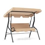 RELAX4LIFE 3-Person Porch Swing Chair - Outdoor Swing w/Adjustable Canopy, Removable Cushion & Metal Frame Stand, 3 Seat Swing Bench for Backyard Garden Poolside, Patio Swing for Adults (Beige)