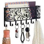 BELLE VOUS Wall-Mounted Mail and Key Holder with 7 Hooks - Decorative Wall Rack Letter Organiser/Sorter - Rustic Metal Key Hanger Shelf for Home, Entryway, Hallway, Living Room or Mudroom