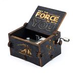 Youtang Mini Size Wooden Music Box Star Wars Hand Crank Musical Box Carved Wooden Music Boxes,Play Star Wars Theme Song,Black