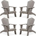 Psilvam Oversized Adirondack Chair, Fade-Resistant & Odor-Free Poly Lumber Fire Pit Chair with Cup Holder, Weatherproof Lawn Chair, Easy 15 Min Install Patio Chair, 350 Lbs Support (4, Light Gray)