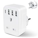 UK to European Adaptor Plug,UK to EU Travel Adapter with 3 USB A 1 USB C Ports. 5 in 1 Europe Grounded Schuko Power Plug Euro for Spain France Iceland Germany Greece Poland Portugal(Type E/F) White