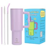 House of Quirk 1200ML Stainless Steel Tumbler with Handle & Lid, 2 Straws – Large Travel Mug Water Cup for Gym, Office & Outdoor Use (Lavender Mist)
