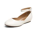 DREAM PAIRS Women's Ballet Flats Pumps Ballerina Ankle Strap Elastic Low Wedge Sandals Round Toe Comfy Dolly Shoes,Size 5,White/pu,REVONA