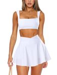 OZICERD Tennis Skirt Two Piece Skirt Sets for Women 2 Piece Skirt Set Going Out Golf Mini Skort Athletic Dress Workout Set White Medium