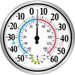 12" Outdoor Thermometer Large Numbers - Indoor Outdoor Thermometer Wireless 2 in 1 Thermometer Hygrometer, Wall Thermometer Hygrometer with Stainless Steel Enclosure