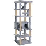 FURRLOVERS Multilevel Fur Fabric Cat Tree - Ladder | Hanging Ball | Large Condo | Jute Rope Scratching Posts | for Adult Cats & Kittens (Height 75 Inch) (Grey - FURR-93)