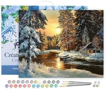 Figured'Art Paint by Numbers for Adults with Frame Sunset Forest 16"x20" - Craft Art Painting DIY Kit Canvas Already Stretched on a Wooden Frame