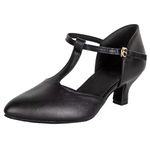 Asyusyu Ballroom Dance Shoes for Women UK Black Character Shoes Low Dance Heels for Latin Salsa Line Dancing-6.5