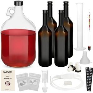 Wine Making Kit Home Brewing - Complete Grape Juice Brew Starter Set for Beginners, 1 Gallon Glass Fermentation Jar with 4 Bottles, Yeast & Nutrients, Siphon, Airlock and Step-By-Step Guide