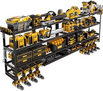 STURDIFLOW 64''W XLarge Power Tool Organizer Wall Mount | Modular & Corner-Fit 820lbs Storage Rack with 8 Cordless Drill Holder | 4-Tier Heavy Duty Metal Utility Shelf for Garage Workshop Organization