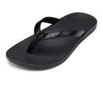 OLUKAI Puawe Women's Beach Sandal, Water-Friendly Flip-Flop Slides, All-Day Wear & Ultra-Soft Comfort Fit, Black/Black, 8