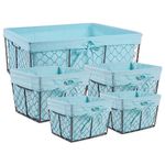 DII Home Traditions Vintage Metal Chicken Wire Storage Basket with Removable Fabric Liner, Set of 5 Mixed Nesting Sizes, Aqua