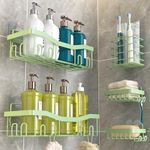 Youvip Shower Caddy, Shower Organizers [5-Pack], Rustproof Bathroom Shower Shelves for Inside Shower, Adhesive Shower Caddy with Soap Caddy & Toothbrush Holder No Drilling, Green