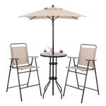 COSTWAY 3/4 Piece Folding Patio Bistro Set, Outdoor Dining Furniture with 2 Chairs, 1 Tampered Glass Table and Umbrella Hole, Conversation Set for Garden Balcony Deck Poolside (With Parasol)