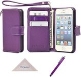 Wisdompro Wallet Case for iPhone 5, for iPhone 5s, for iPhone SE 2016, PU Leather Protective Phone Case Cover with Credit Card Slots and Magnetic Closure for iPhone SE 1st Generation/5s/5 - Purple