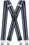 Decalen Mens Suspenders Very Strong Clips Heavy Duty Braces Big and Tall X Style (Blue White Black)