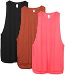 Icyzone Women's Workout Tank Tops (Pack of 3) - Running Muscle Sport Yoga Athletic Shirts (S, Black/Dusty Orange/Neon Pink)