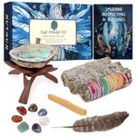 Nutgun Sage Smudge Kit - 2 White Sage Sticks, 1 Chakra Sage Stick, Palo Santo, Abalone Shell, Stand, Smudging Feather, 7 Chakra Stones & Guide ~ Sage Incense Sticks for Cleansing House & Meditation