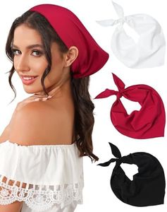 AWAYTR Triangle Head Scarf Hair Bandanas for Women Bandana Headband Scarf Tie-Back Head Coverings Headscarf for Girls (Red/Black/White)