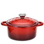 Hamilton Beach Enameled Cast Iron Dutch Oven Red (3-Quart) | Cream Enamel Coating Dutch Oven Pot with Lid | Cast Iron Dutch Oven with Even Heat Distribution | Easy Grip to Handles & Multipurpose