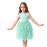 Miipat Baby Girls Tutu Dress Ruffle Flower Toddler Tulle Sleeveless Princess Party Sundress（MintGreen，5-6Years