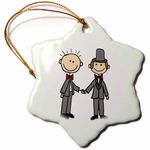 3dRose Funny Gay Marriage Groom Wedding Cartoon Snowflake Ornament, Porcelain, Multi-Colour, 3-Inch