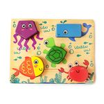 Shumee Sea World Shape Sorting Wooden Puzzle Board (2-4 Years) | 5 Blocks | Eco Friendly & Safe | Easy to Carry | Made in India