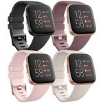 TEWIN Bands Compatible With Fitbit Versa/Versa 2 / Versa Lite/Versa SE Classic Soft Silicone Sport Strap for Women Men (Small, Black+Starlight+Smoke Purple+Pink)