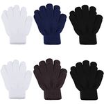 ONESING 6 Pairs Kids Gloves Knit Gloves for Kids Winter Gloves Kids Gloves Finger Boys Gloves for Girl Blue Brown White Black